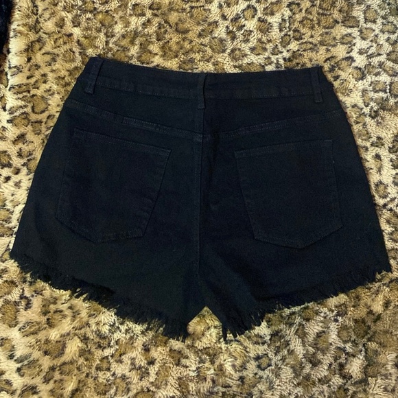 Mid Rise Black Denim Distressed Shorts - Picture 2 of 7